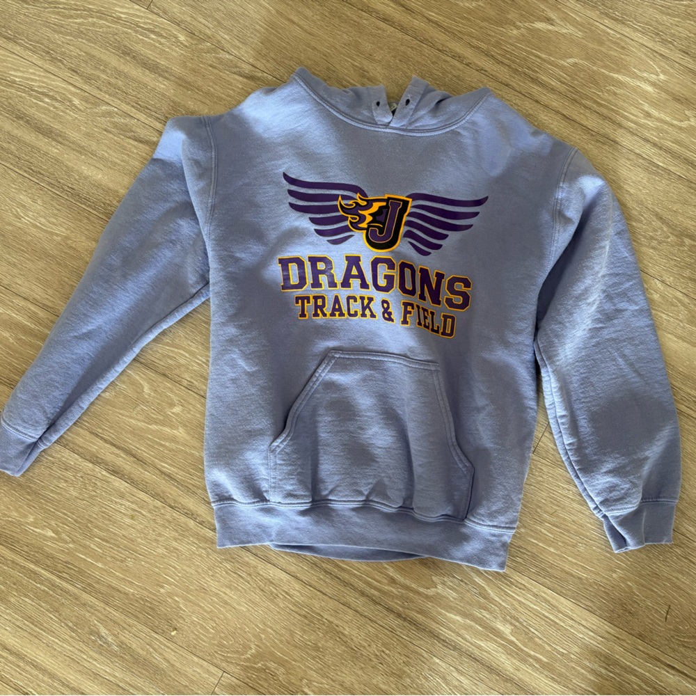 Gildan Light Blue Sweatshirt with Purple and Gold Design - Johnston Dragons